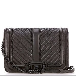 REBECCA MINKOFF Chevron Quilted Small Turn Lock Black Love Crossbody Bag